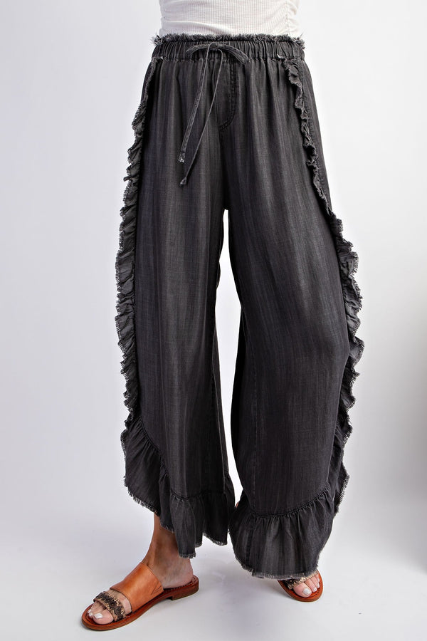 ruffle loose fit pant black