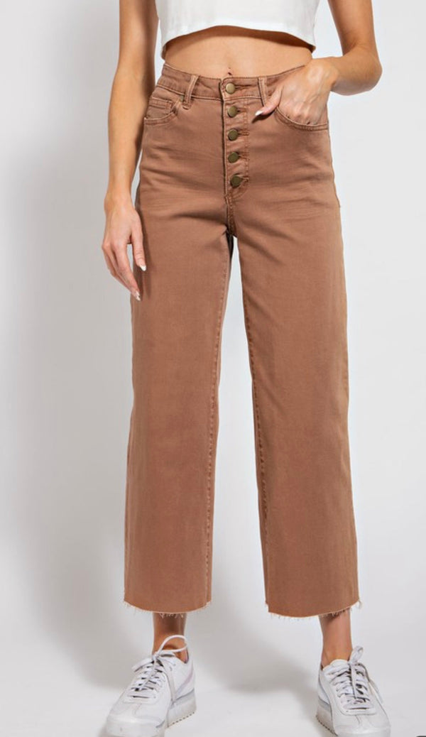 button front twill capri red bean